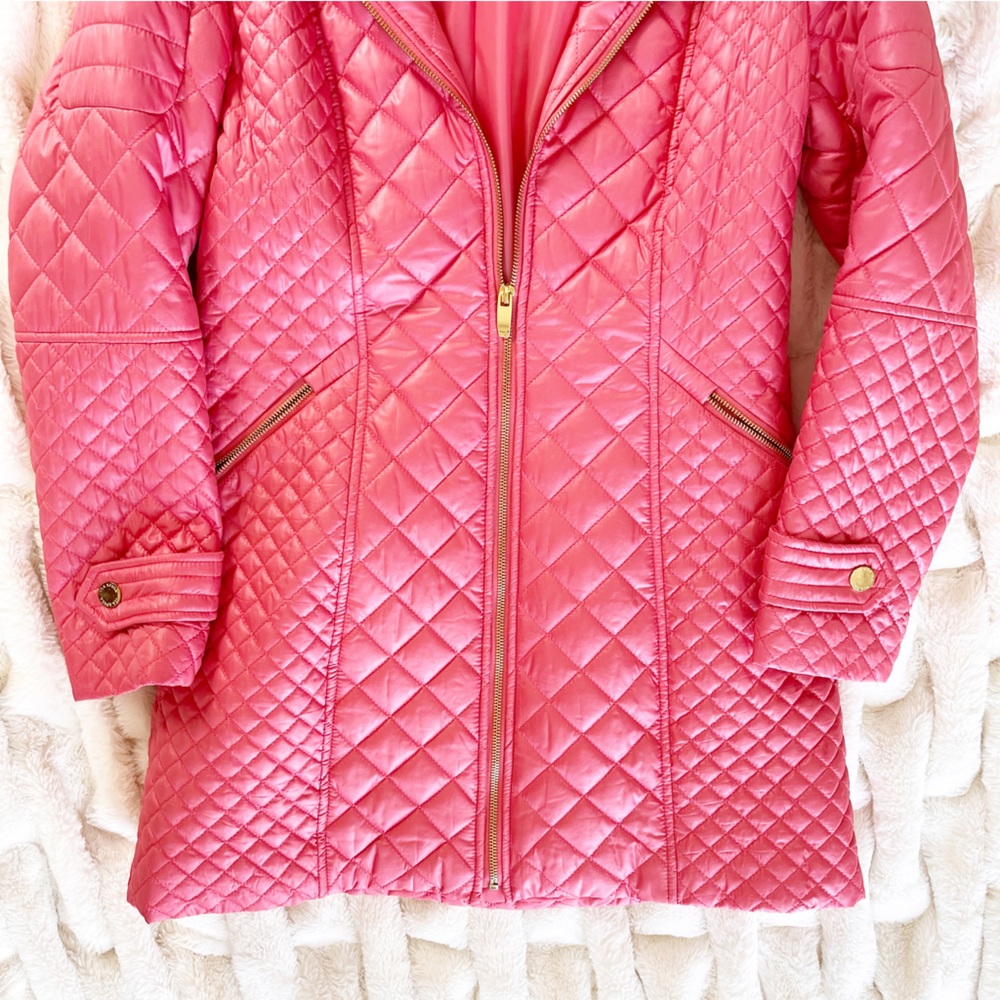 Via Spiga Hot Pink Puffer Coat With Gold Hardware Small - Picture 5 of 9